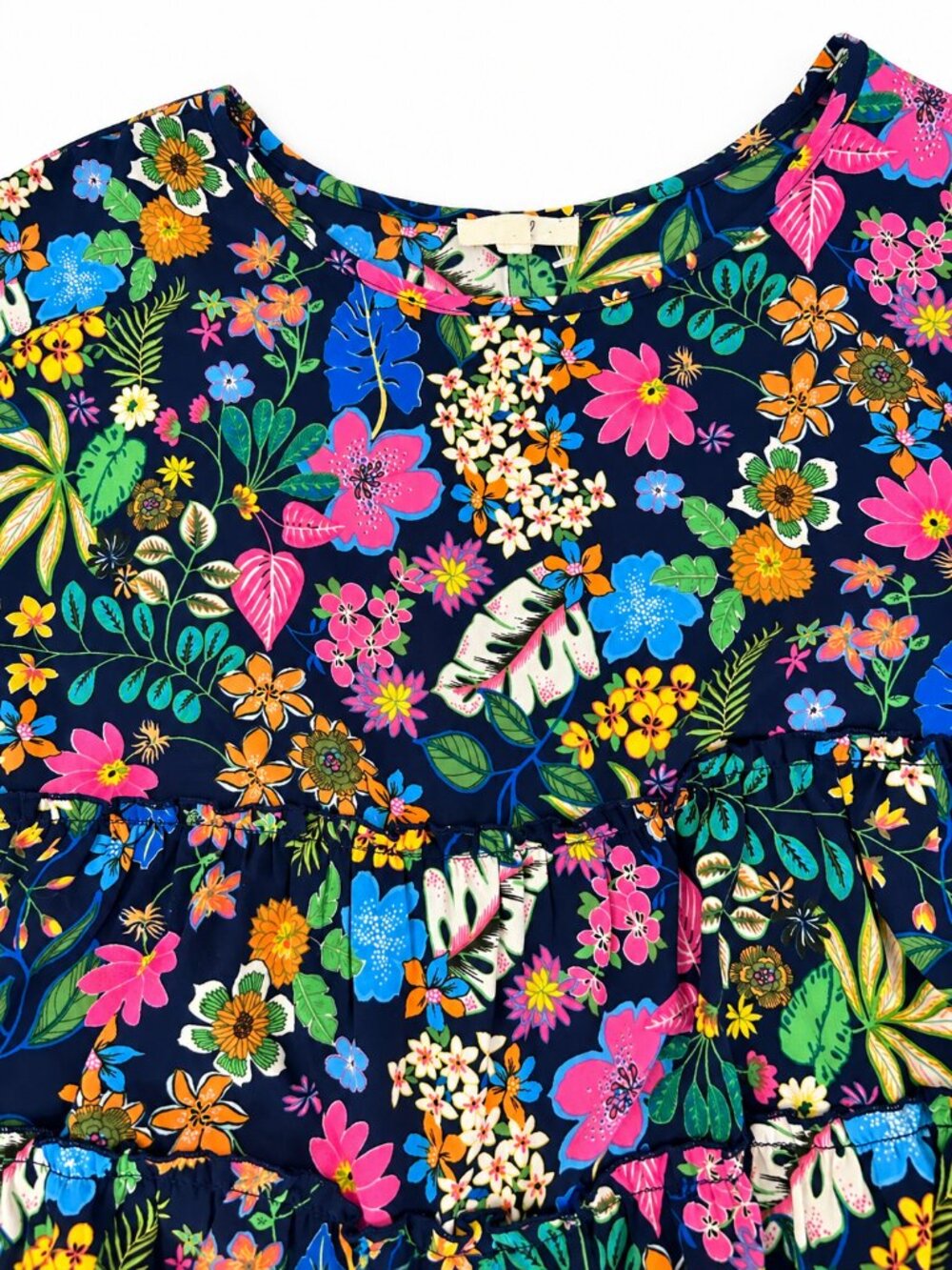 Easel Los Angeles 1X Navy Floral Tiered Babydoll Blouse